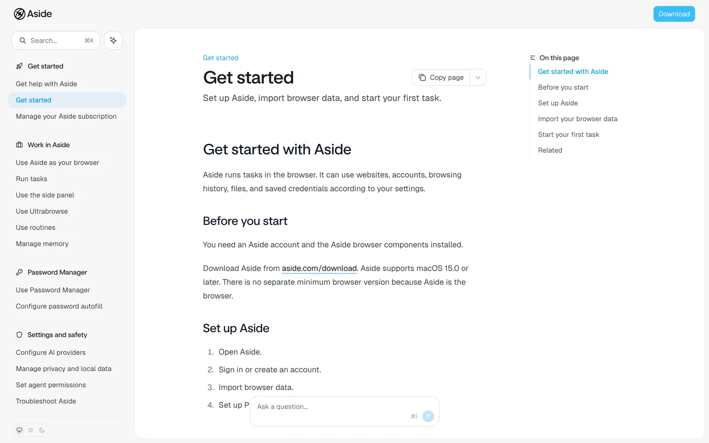 Aside 공식 문서 Get started