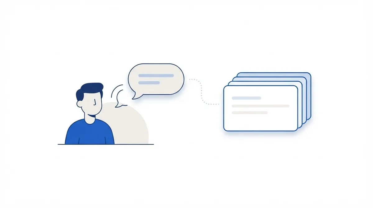 An editorial illustration of a website chatbot connected to help documents
